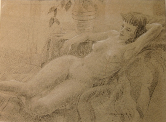 Delbays : female nude with vase